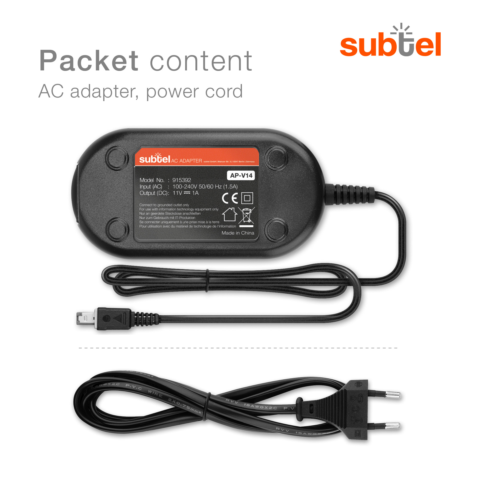 HQRP Alimentatore CA 11V 1A Per JVC AP-V21E, AP-V20E, AP-V19E, AP-V17E, AP-V15E