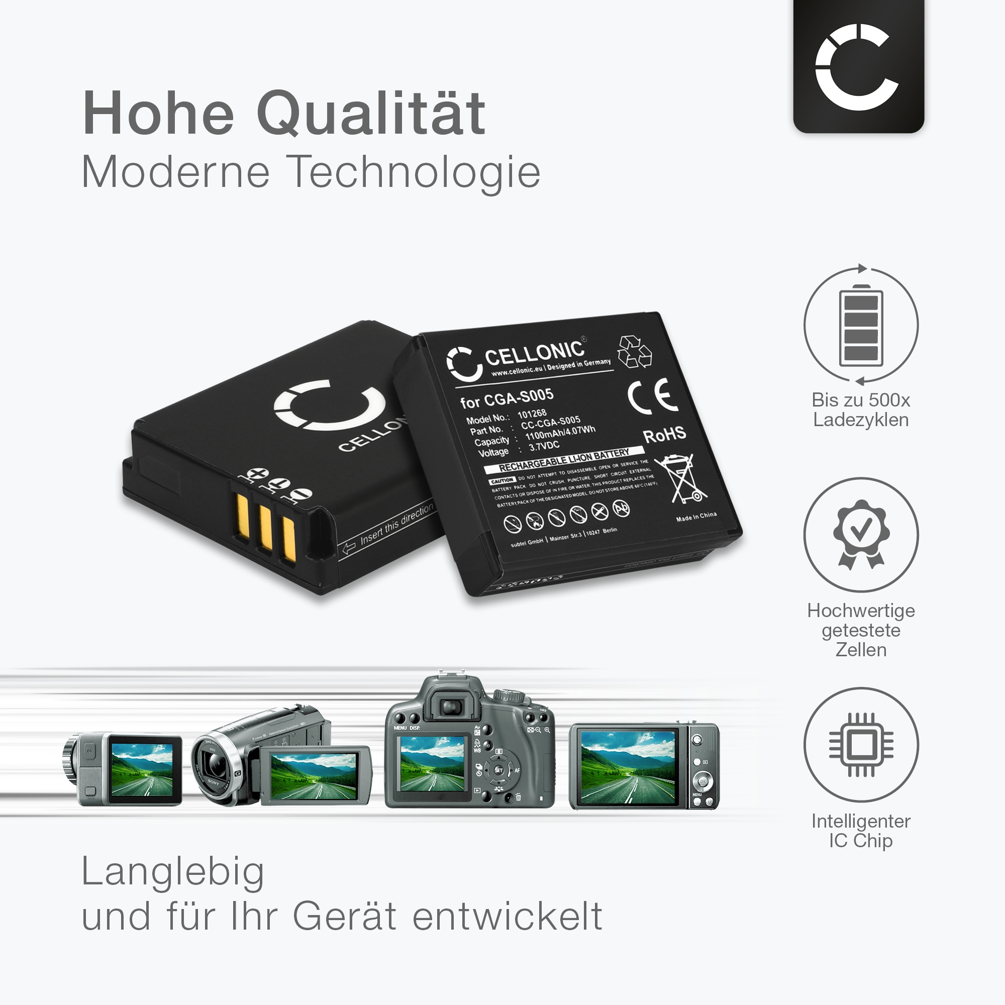 Akku Für Panasonic Lumix DMC-FX9 – 1000mAh, Li-Ion, Ersetzt CGA-S005