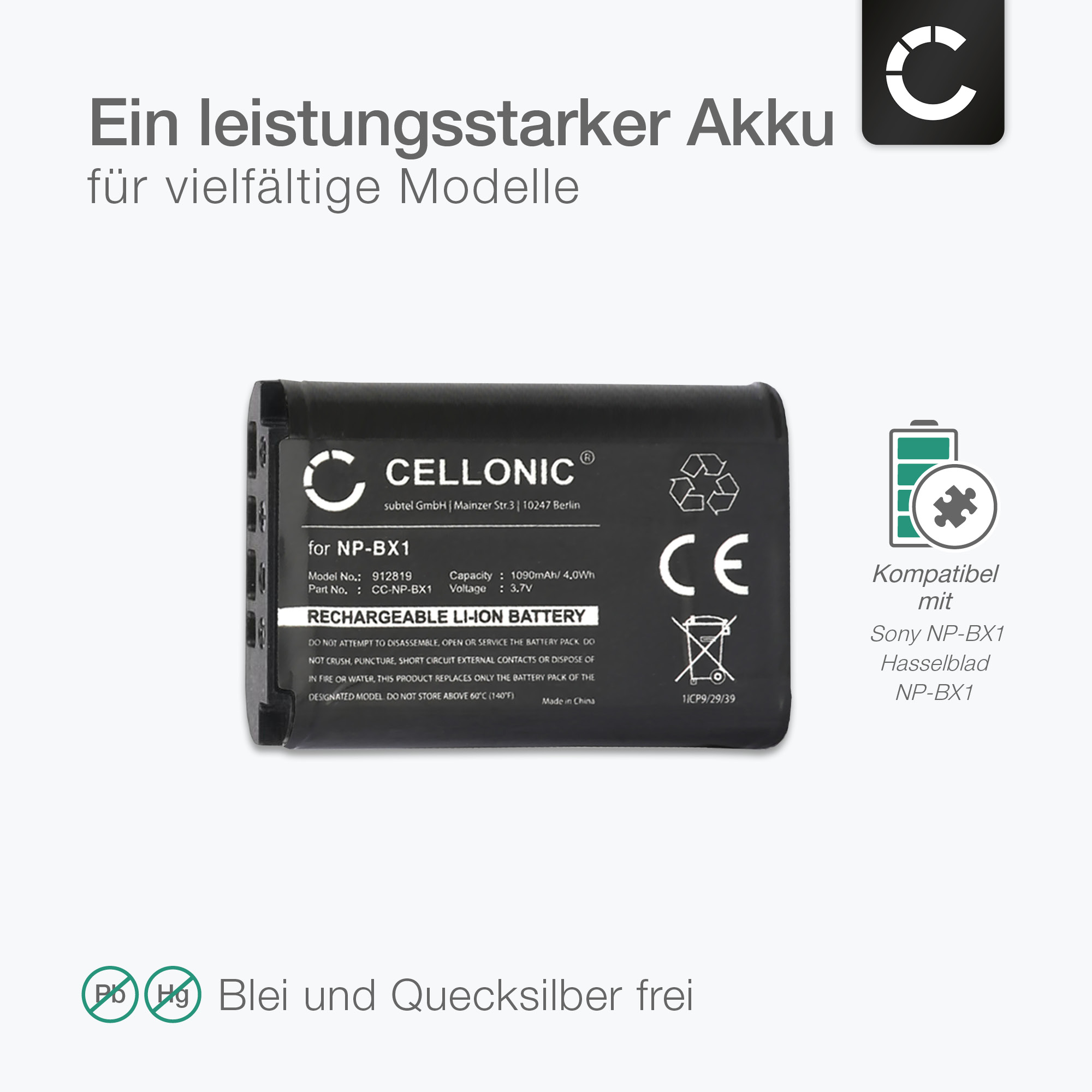 Akku Für Sony DSC-HX90V – Kompatibel Mit NP-BX1, 3,6V, 1000 MAh, Li-Ion