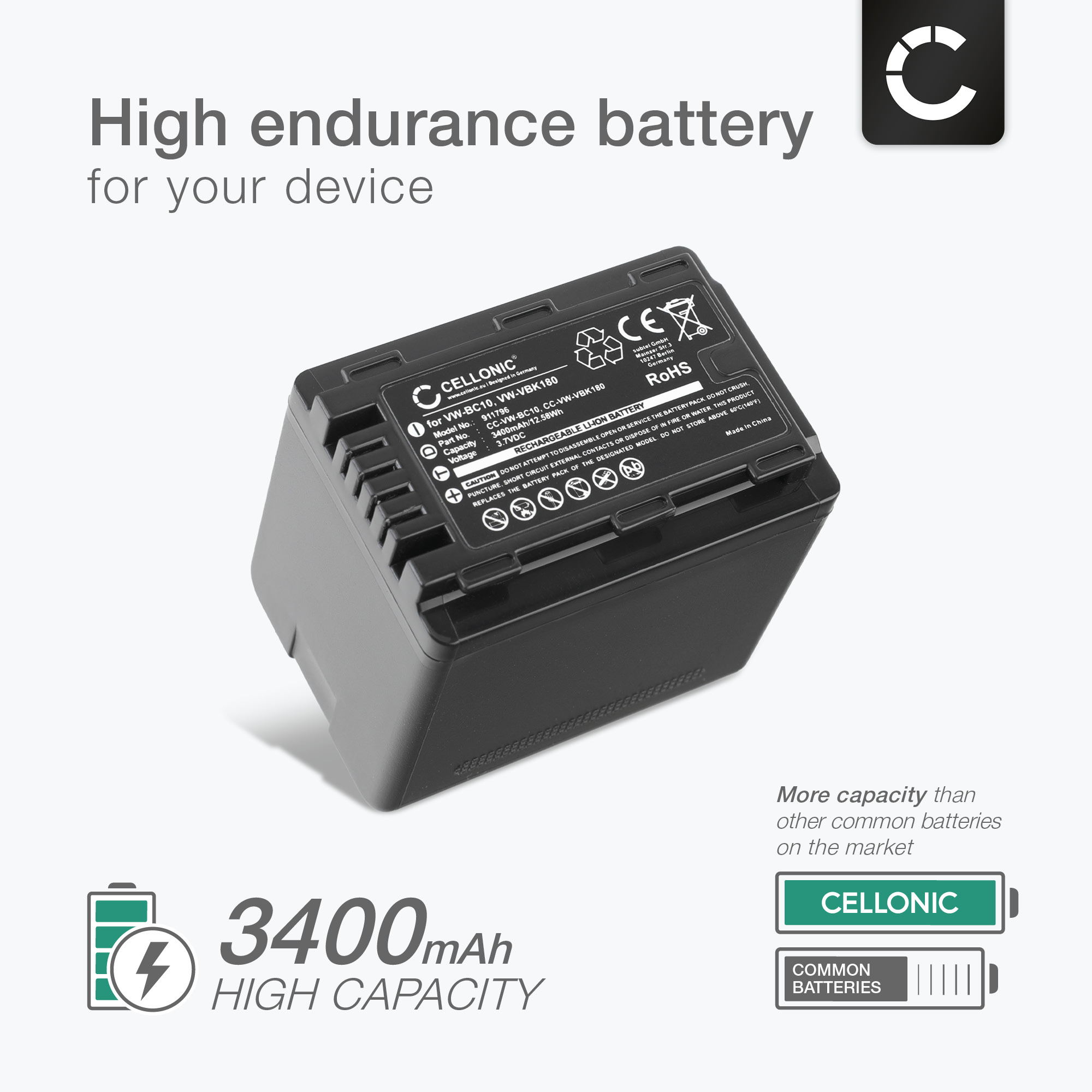 FITHOOD Replacement Battery For Panasonic Camcorders - 4400mAh Li-ion Power Pack