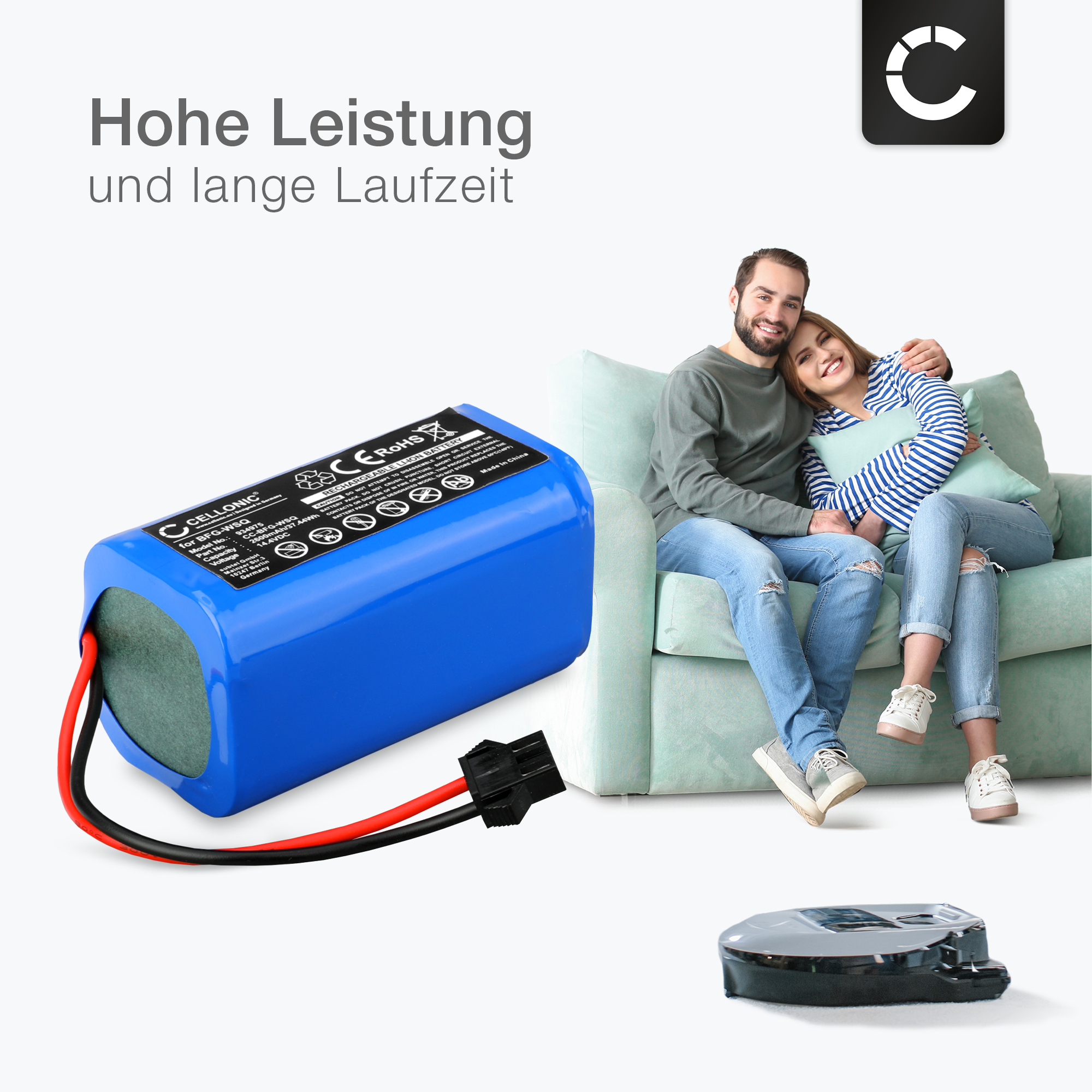 POWERY Powerakku für Ecovacs ICR18650-26J-4S1P Li-Ion Akku, 14.8 Volt, 3400mAh POWERY Powerakku für Ecovacs ICR18650-26J-4S1P Li-Ion Akku, 14.8 Volt, 3400mAh