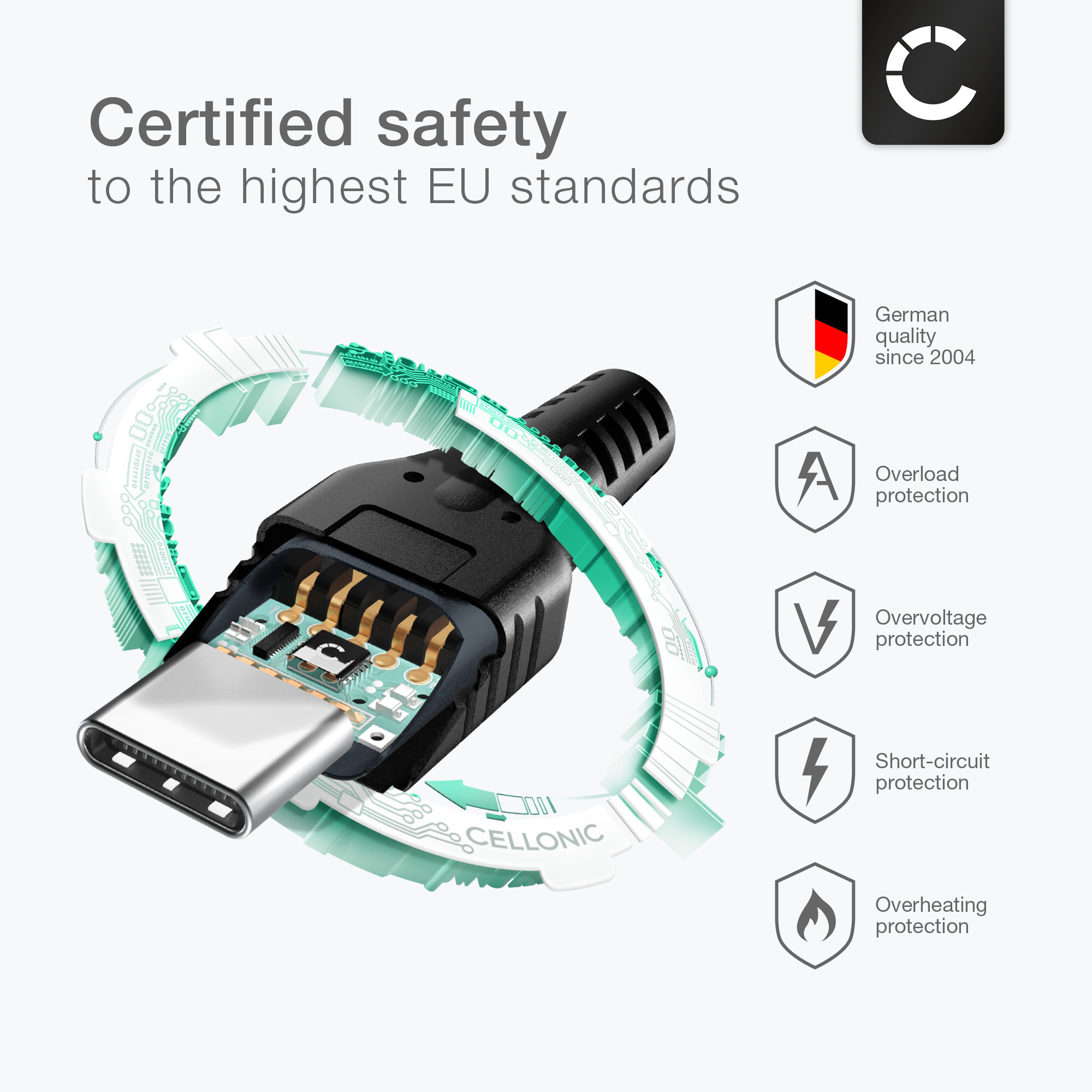 Cavo USB 3.1 Tipo C Per Blackview BV6800 Pro, Connettore Lungo 8 Mm, Ricarica E Dati, 1m, Nero - 5