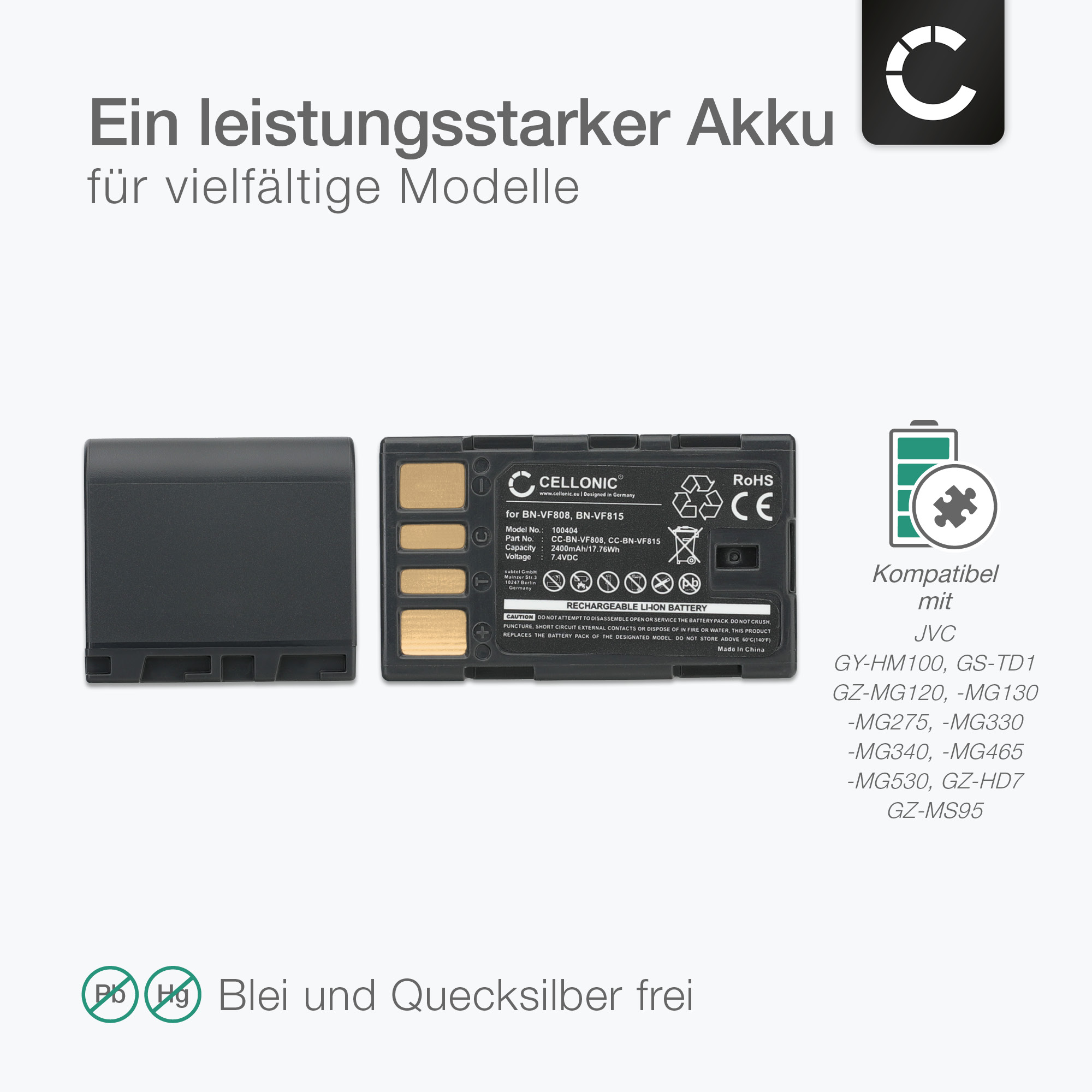 JVC Kamera Akku BN-VF808 Ersatz - 1800mAh Li-Ion Für GZ-MG Serie & Viele Weitere Modelle
